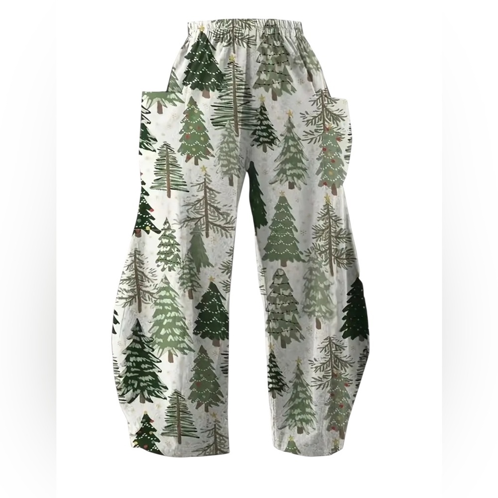 Women's Christmas Forest Print Wide-Leg Pants